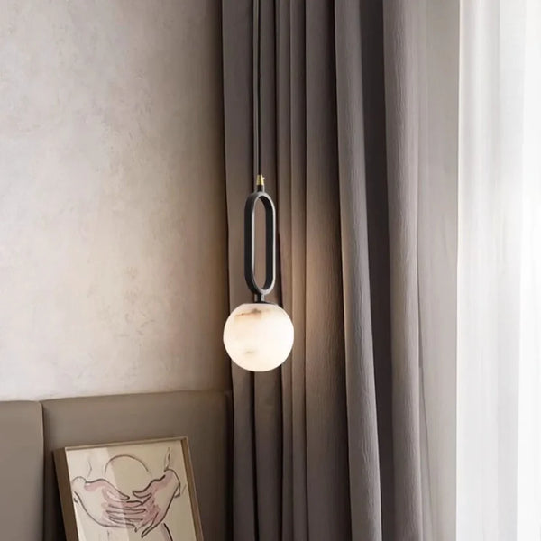 Modern Oval Alabaster Globe Pendant Light Hanging Lamp