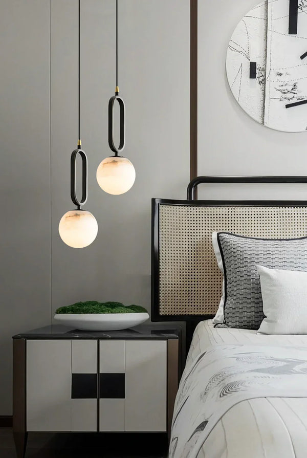 Modern Oval Alabaster Globe Pendant Light Hanging Lamp