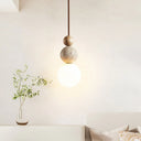 Wabi Sabi Stone Wood Globe Pendant Light Japandi Travertine Lamp