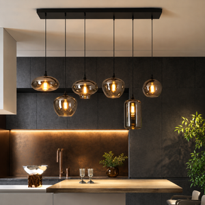 Freya Smoky Glass Chandelier Nordic Linear Kitchen Island Light