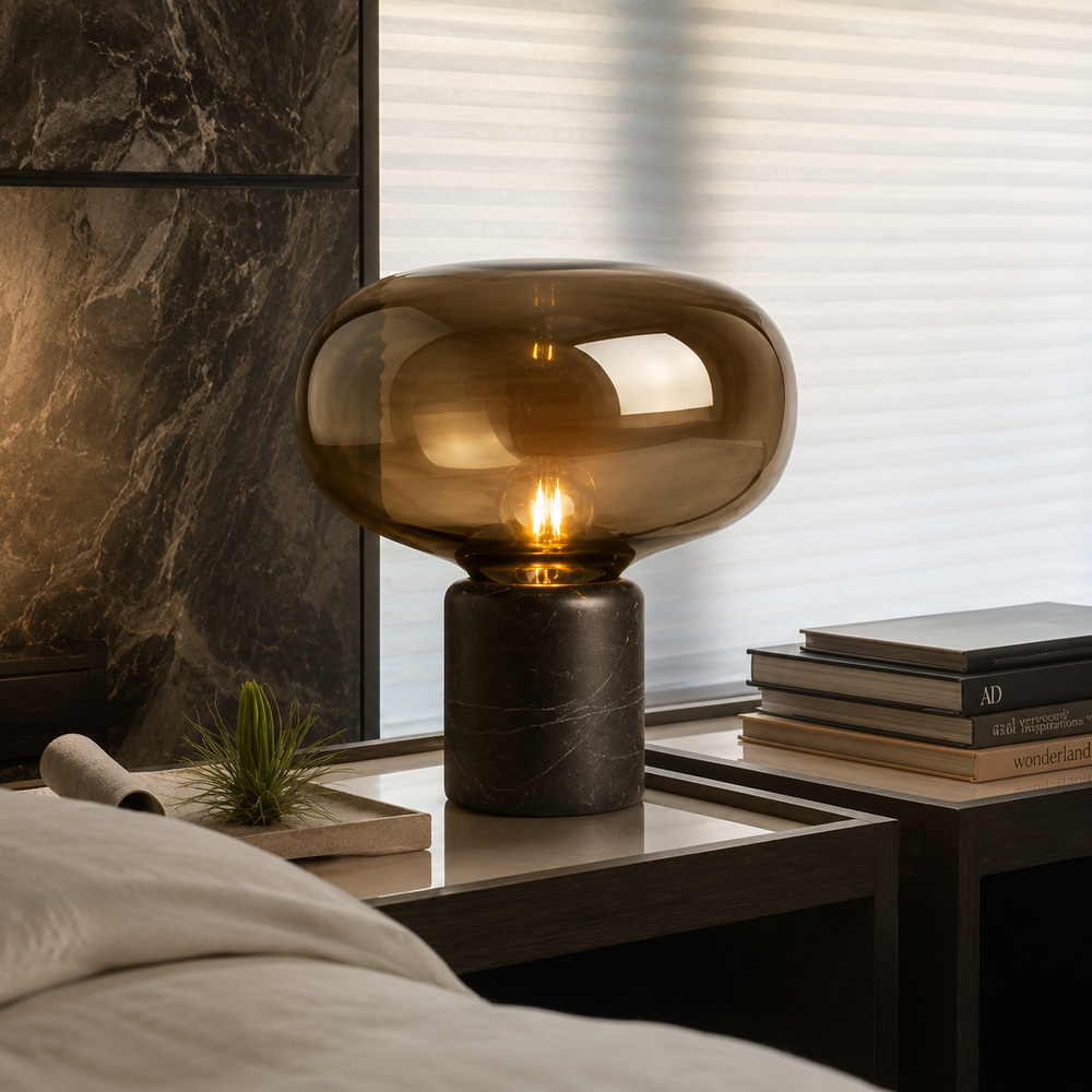 Luxury Marble Glass Table Lamp Modern Amber Mushroom Light