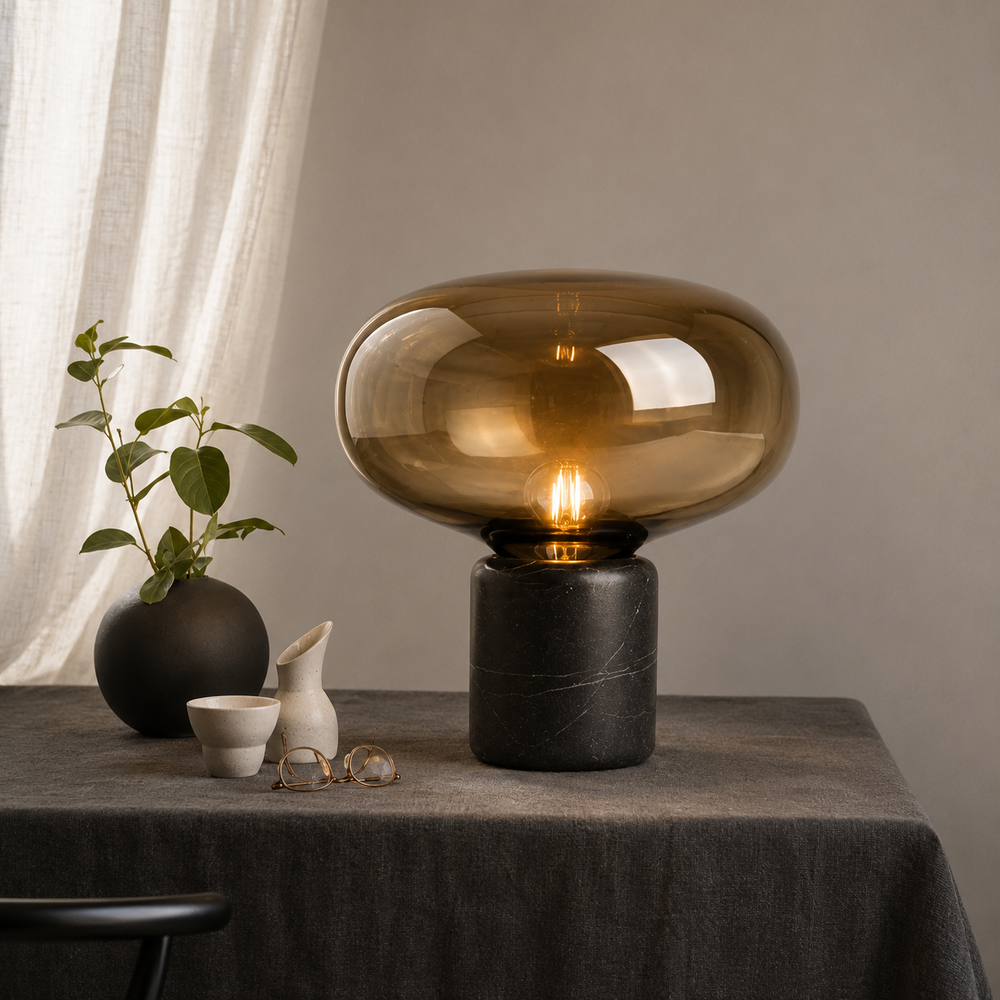 Luxury Marble Glass Table Lamp Modern Amber Mushroom Light