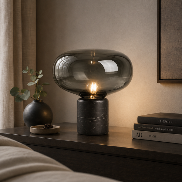 Luxury Marble Glass Table Lamp Modern Amber Mushroom Light