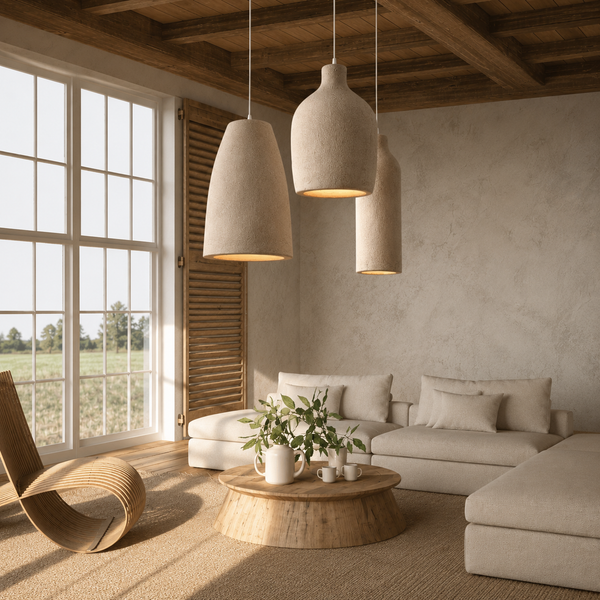 Nyra Wabi Sabi Resin Pendant Light Japandi Stone Hanging Lamp