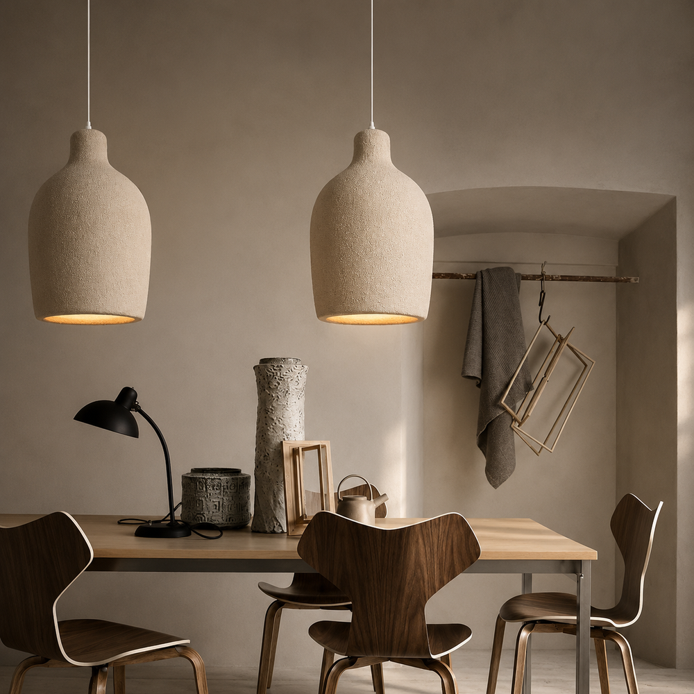 Nyra Wabi Sabi Resin Pendant Light Japandi Stone Hanging Lamp