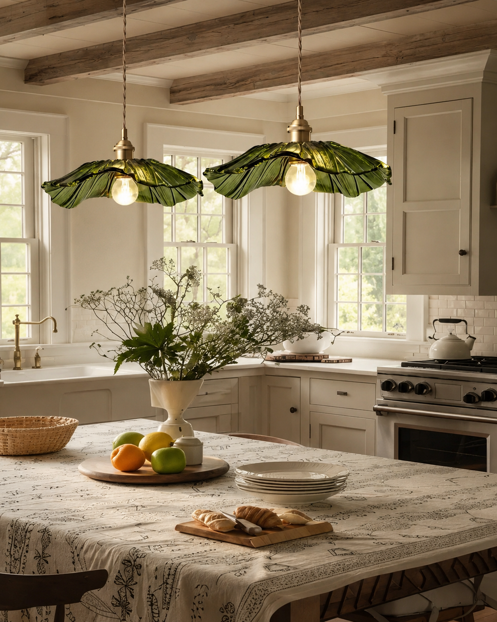 Japanese Glass Lotus Leaf Pendant Light Wabi Sabi Lamp