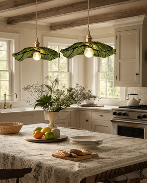 Japanese Glass Lotus Leaf Pendant Light Wabi Sabi Lamp