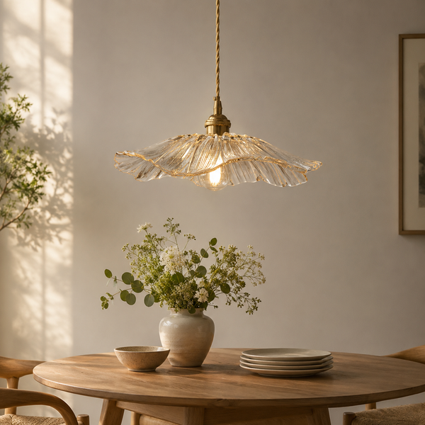 Japanese Glass Lotus Leaf Pendant Light Wabi Sabi Lamp