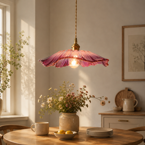 Japanese Glass Lotus Leaf Pendant Light Wabi Sabi Lamp
