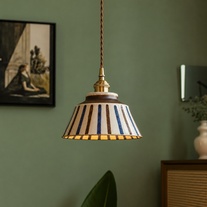 Hand Painted Ceramic Pendant Light Vintage Floral Hanging Lamp