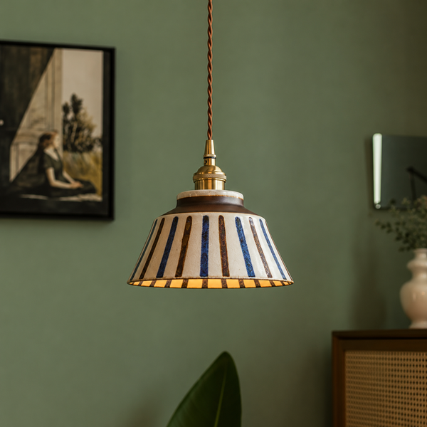 Hand Painted Ceramic Pendant Light Vintage Floral Hanging Lamp