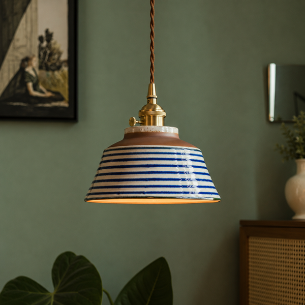 Hand Painted Ceramic Pendant Light Vintage Floral Hanging Lamp