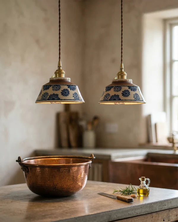 Hand Painted Ceramic Pendant Light Vintage Floral Hanging Lamp