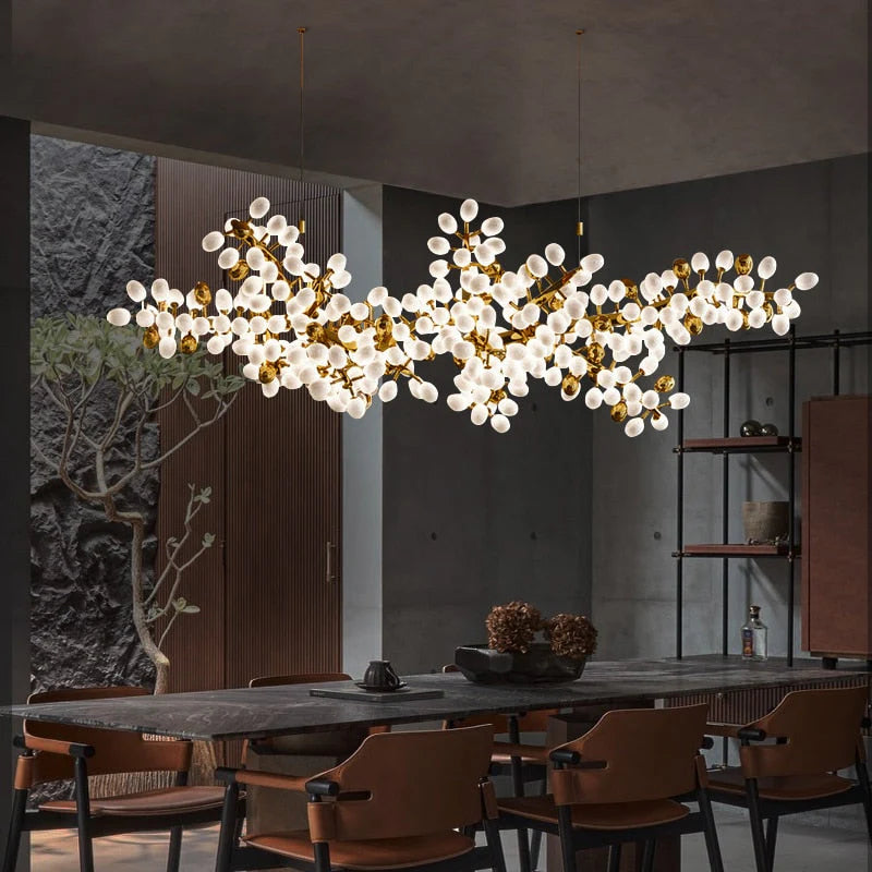 Golden Grape Vine Chandelier Gold Frosted Glass Branch Light