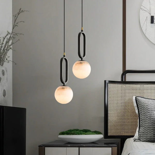 Modern Oval Alabaster Globe Pendant Light Hanging Lamp