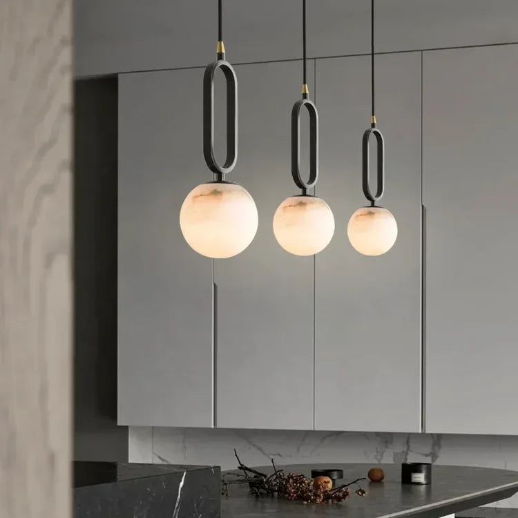 Modern Oval Alabaster Globe Pendant Light Hanging Lamp