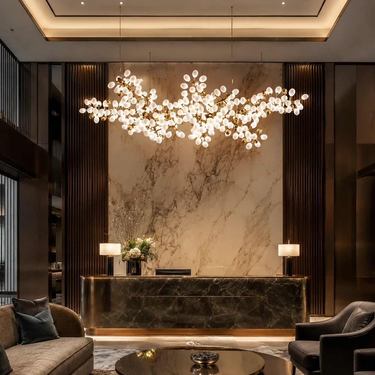 Golden Grape Vine Chandelier Gold Frosted Glass Branch Light
