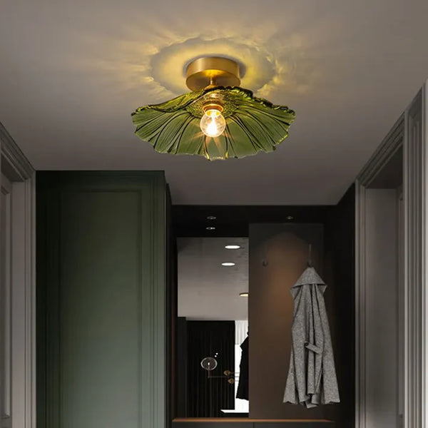 Japanese Glass Lotus Leaf Pendant Light Wabi Sabi Lamp