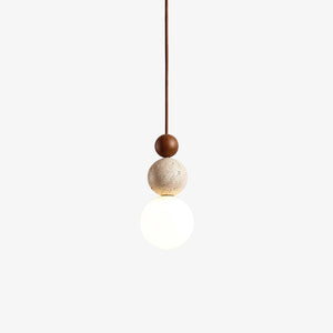 Wabi Sabi Stone Wood Globe Pendant Light Japandi Travertine Lamp