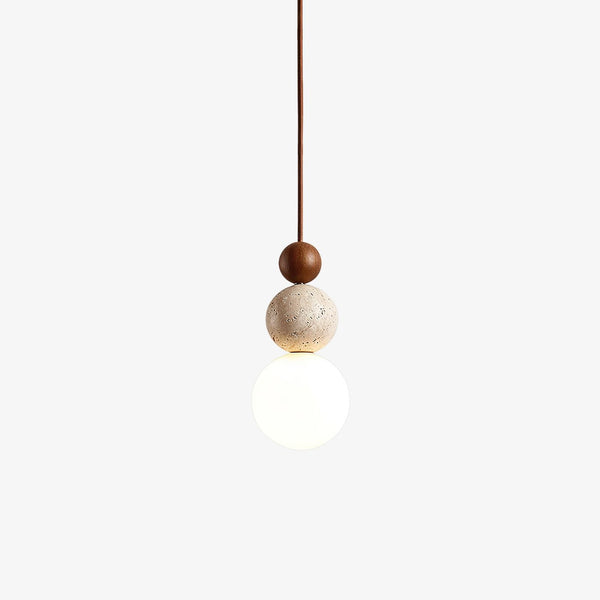 Wabi Sabi Stone Wood Globe Pendant Light Japandi Travertine Lamp
